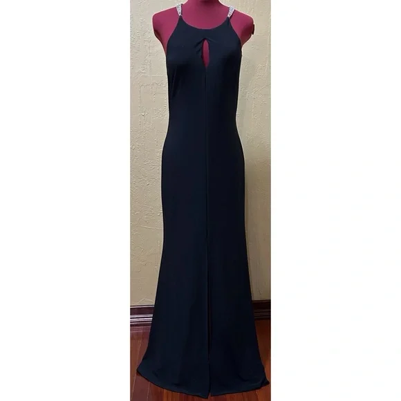 open lace back dress Madeline Long Scuba Crepe Off The Shoulder Drop Dress Black / 16 main image 1